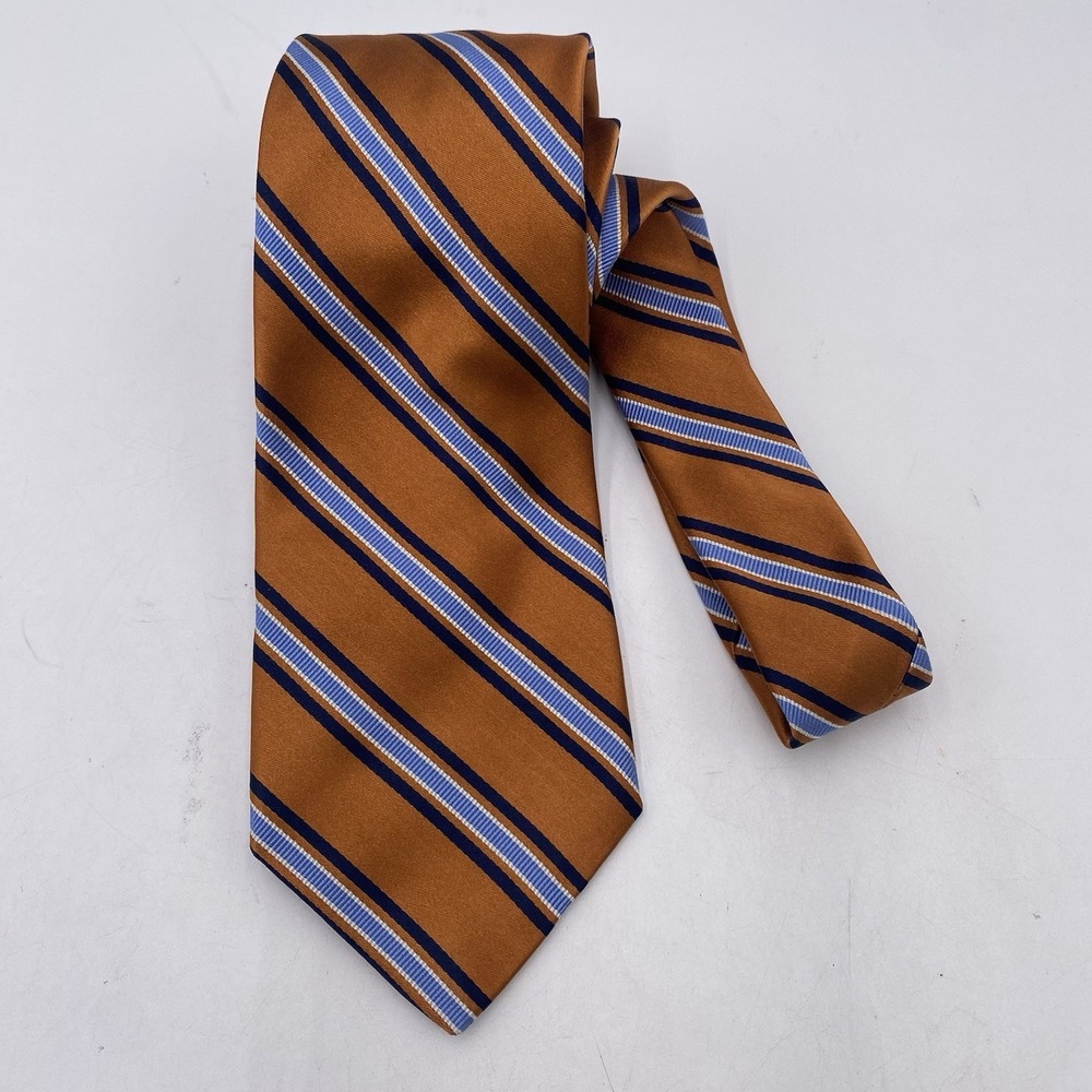Jos A Bank Signature Collection Silk Orange Blue Stripes Men's Neck Tie VGC